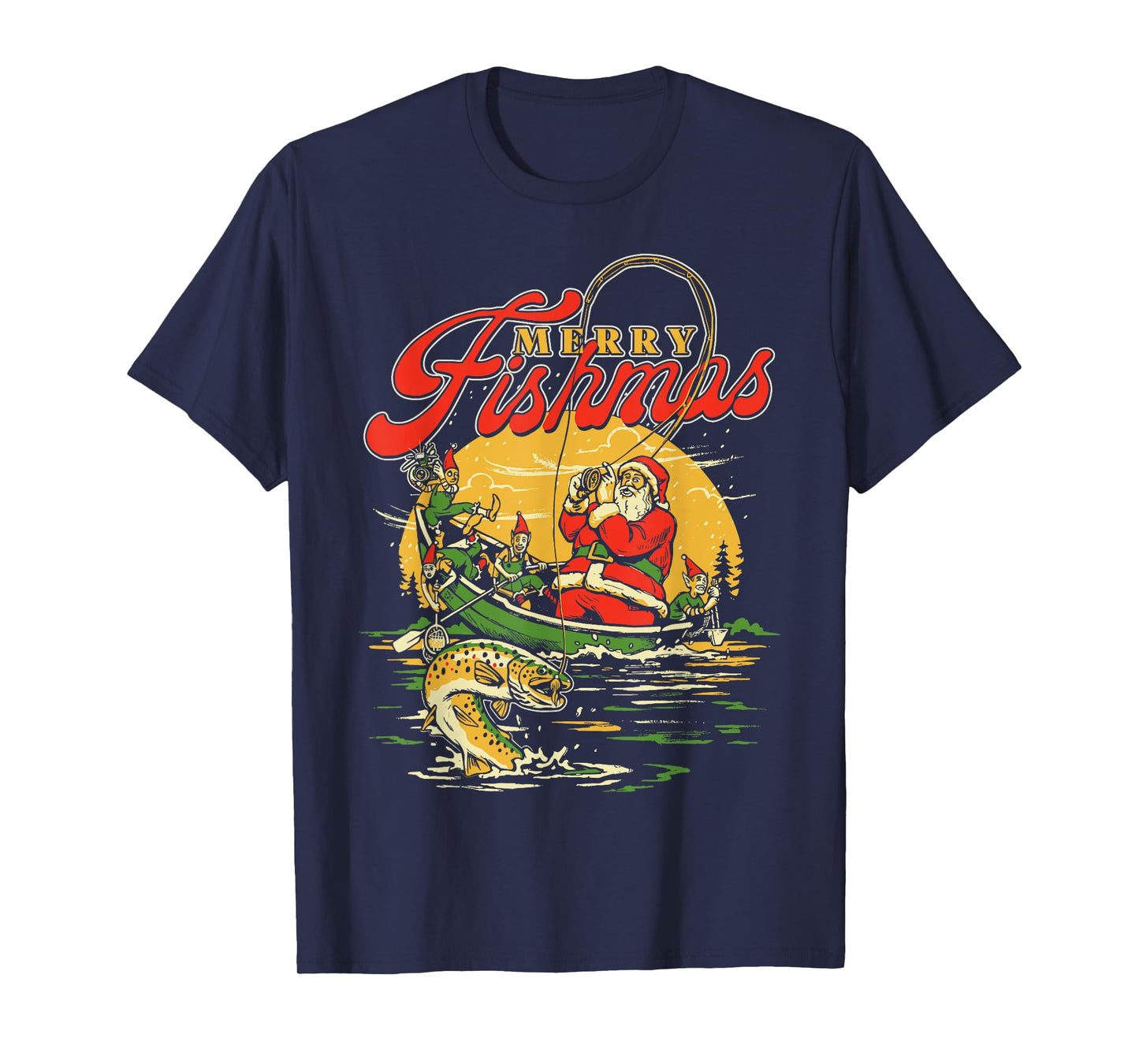 Merry Fishmas Santa Fishing Funny Christmas Holiday Tee T-Shirt
