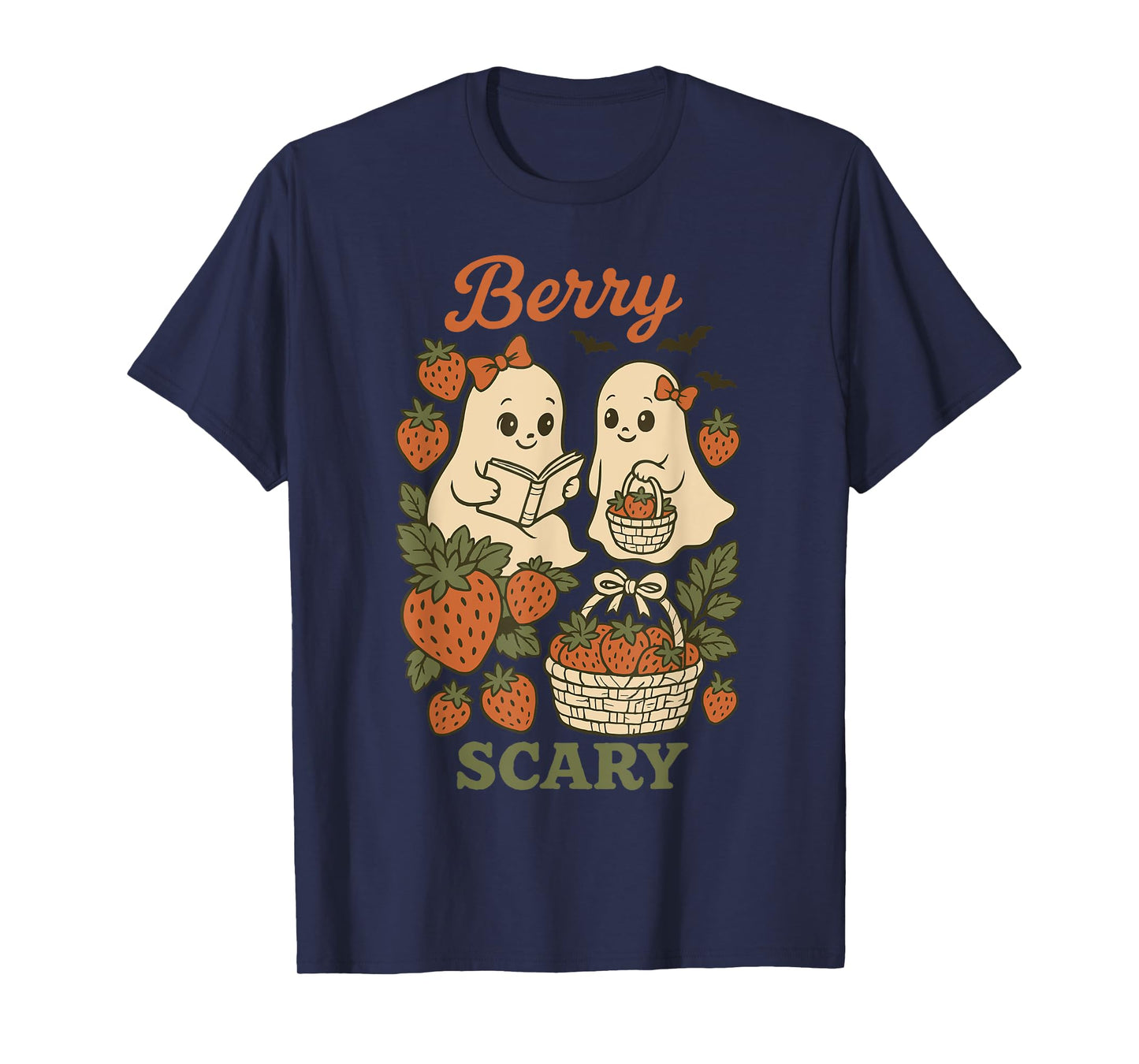 Kawaii Retro Berry Scary Ghosts Strawberries Halloween Girls T-Shirt