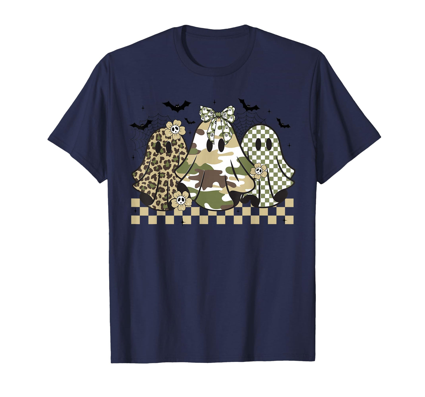 Ghost Coquette Bow Camo & Leopard Print Halloween Women T-Shirt