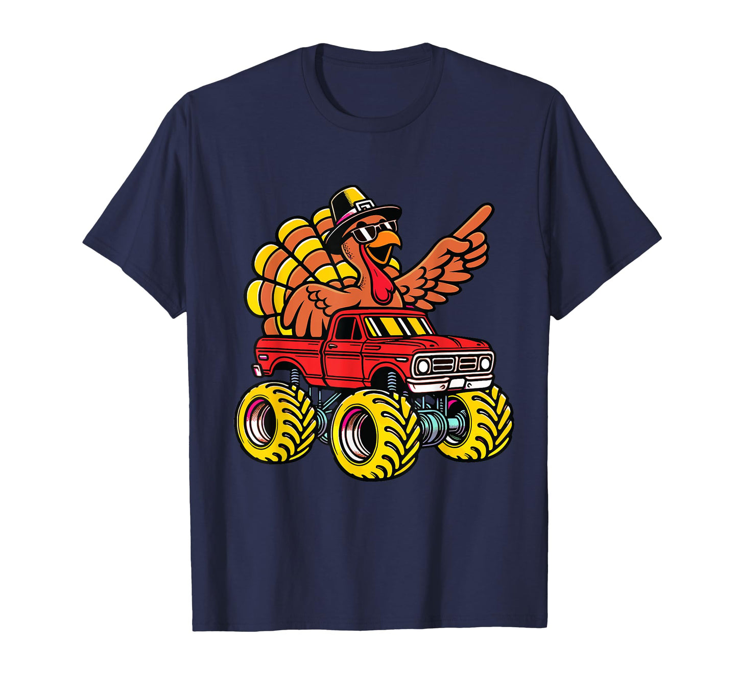 Thanksgiving Turkey Riding Monster Truck Kids Boys T-Shirt