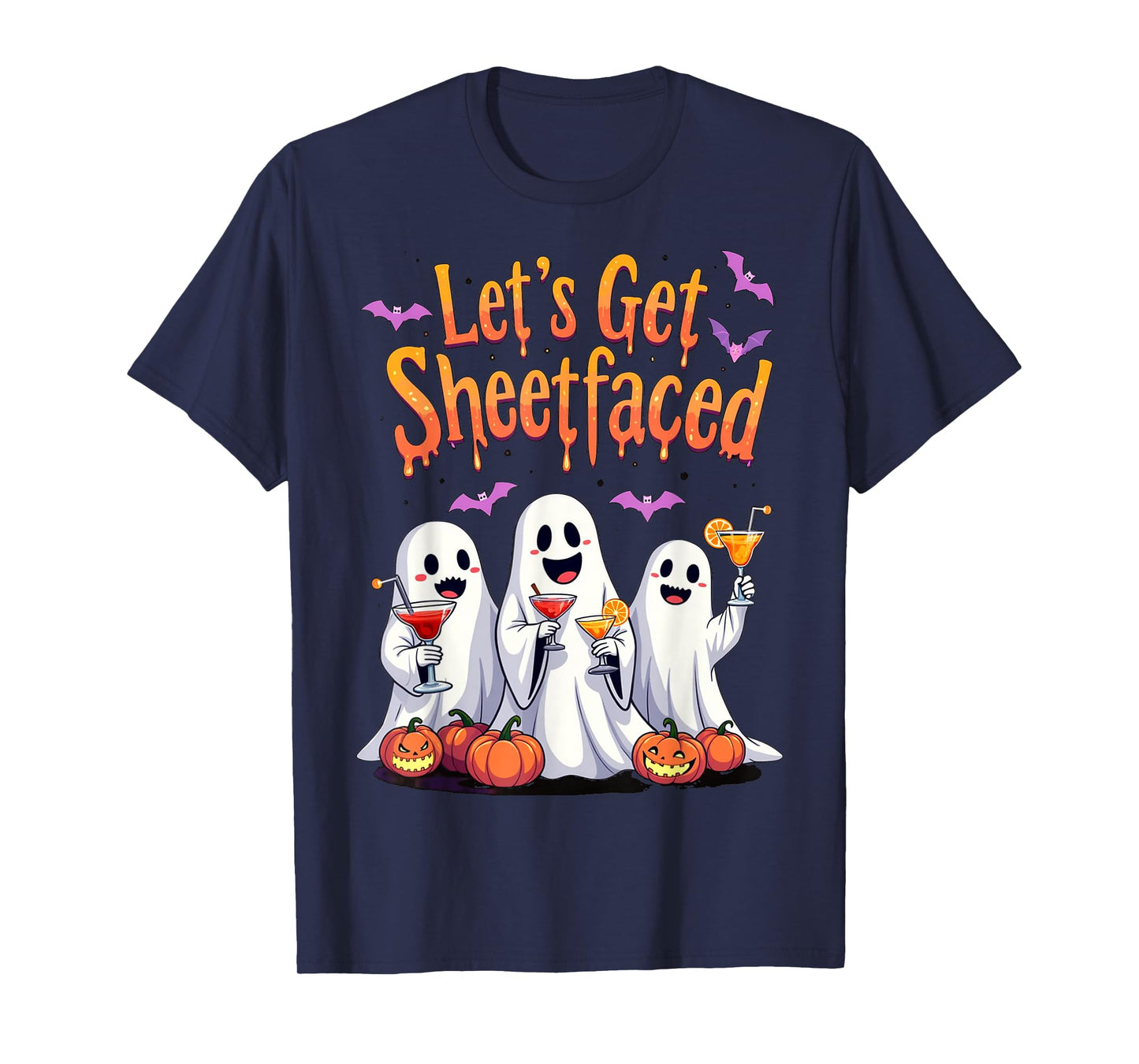 Let's Get Sheet Faced Cute Funny Ghost Drinking Halloween T-Shirt