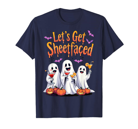 Let's Get Sheet Faced Cute Funny Ghost Drinking Halloween T-Shirt