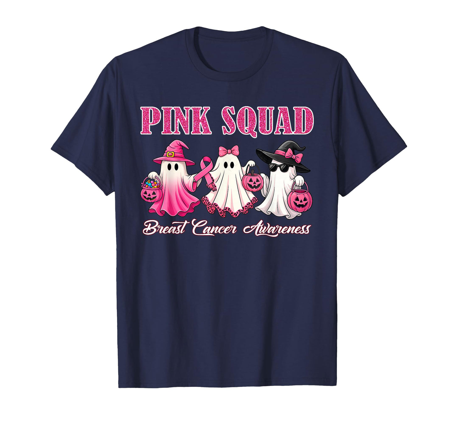 Pink Squad Ghost Breast Cancer Awareness for Kids Girls T-Shirt