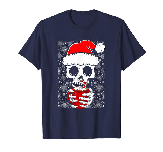 Christmas Skeleton Drinks Cocoa Santa Claus Skeleton T-Shirt