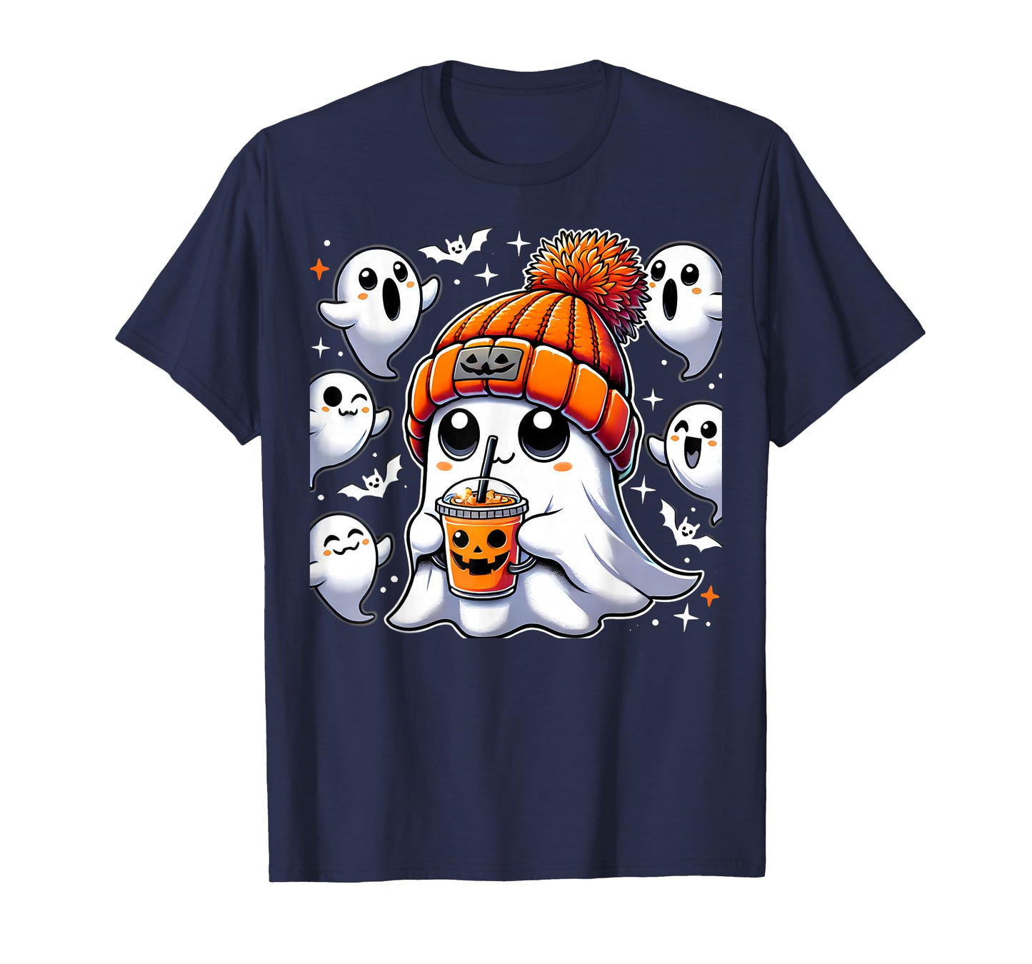 Halloween Costume Ghost Drinking Pumpkin Men Women Girls T-Shirt