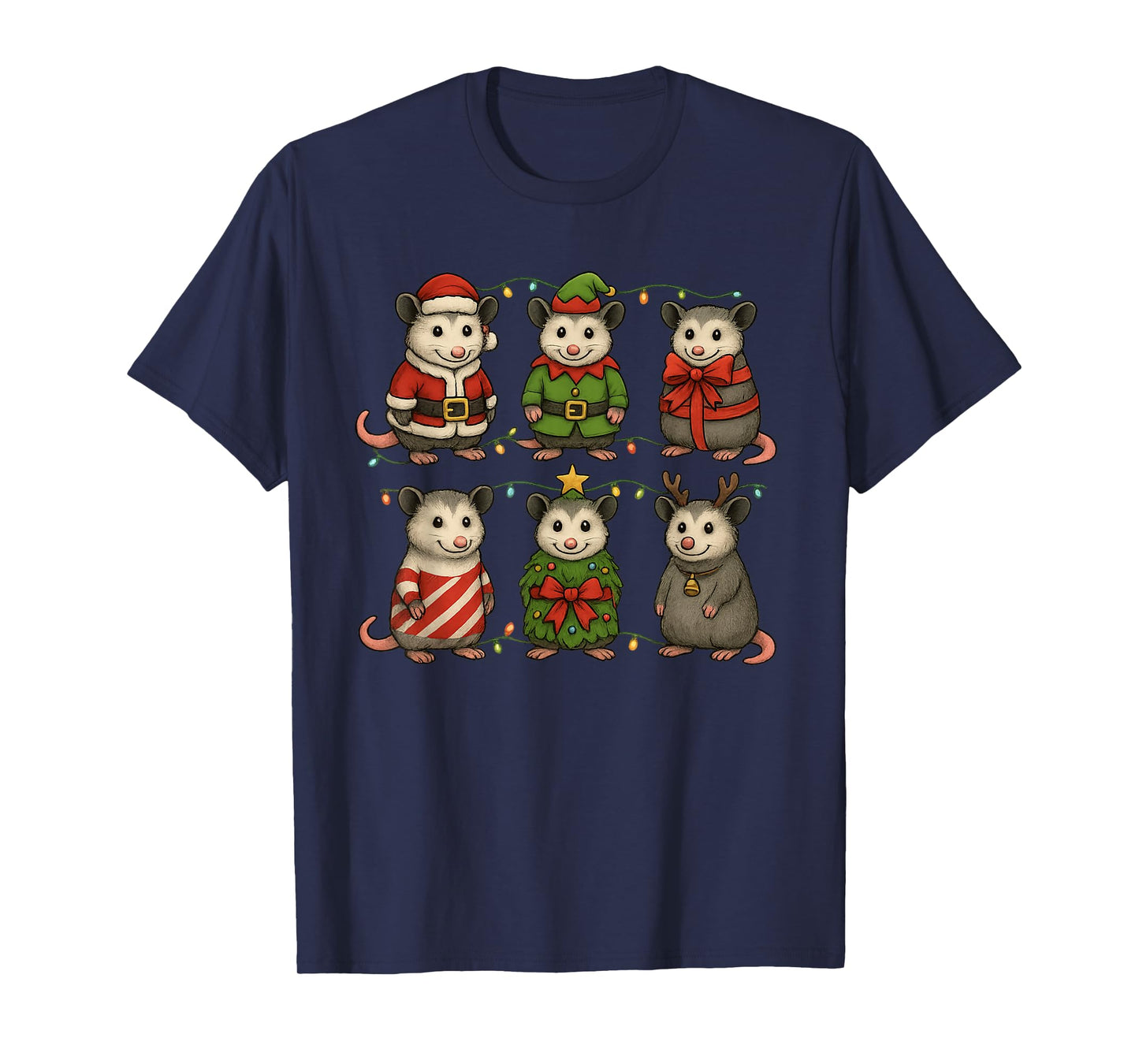 Funny Christmas Opossums Illustration T-Shirt