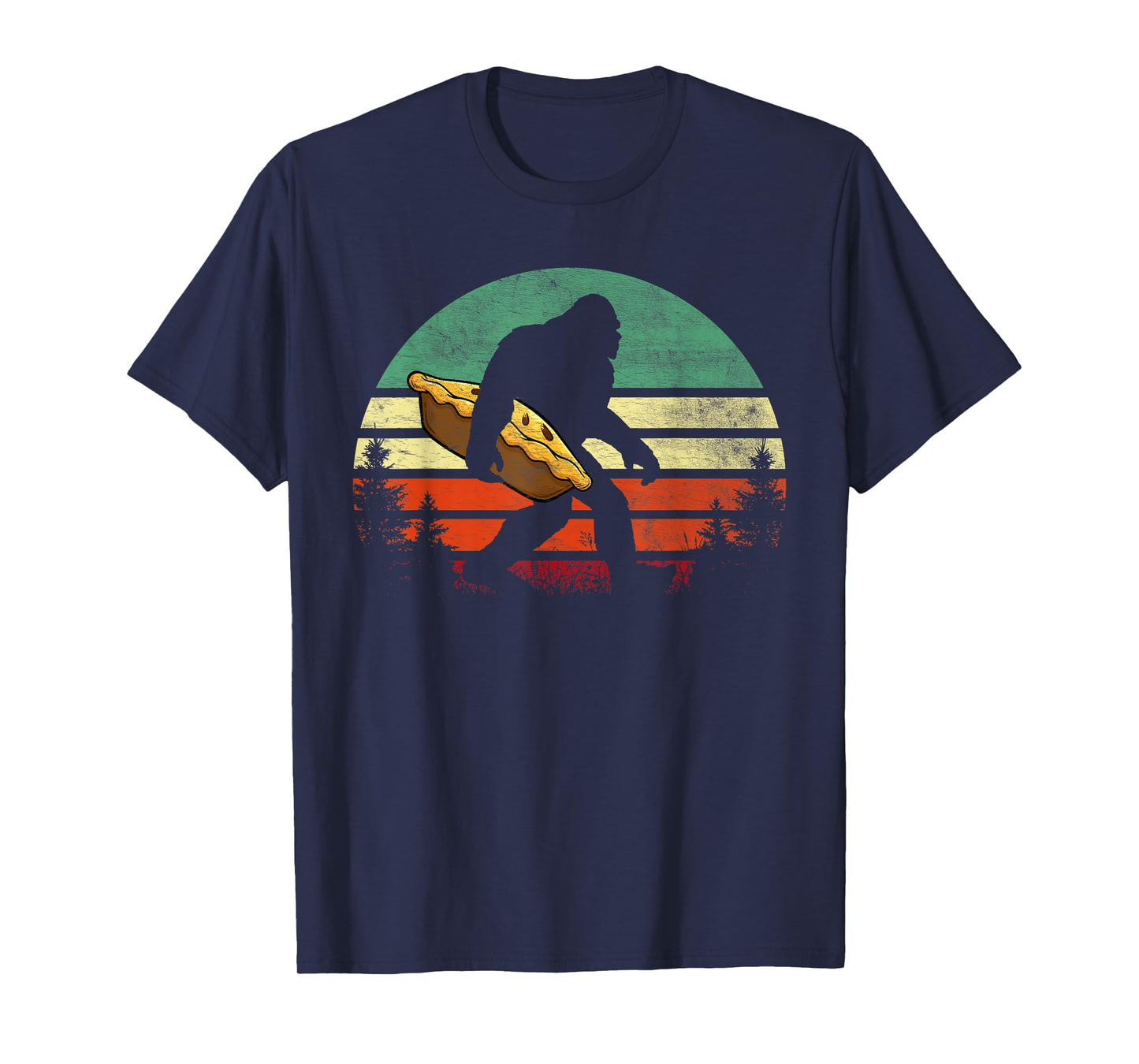 Retro Bigfoot Carrying Apple Pie Thankgiving Sasquatch T-Shirt