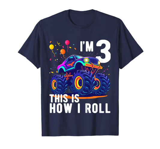 Kids Birthday Monster Truck 3 Year Old Boy 3rd Birthday Party T-Shirt
