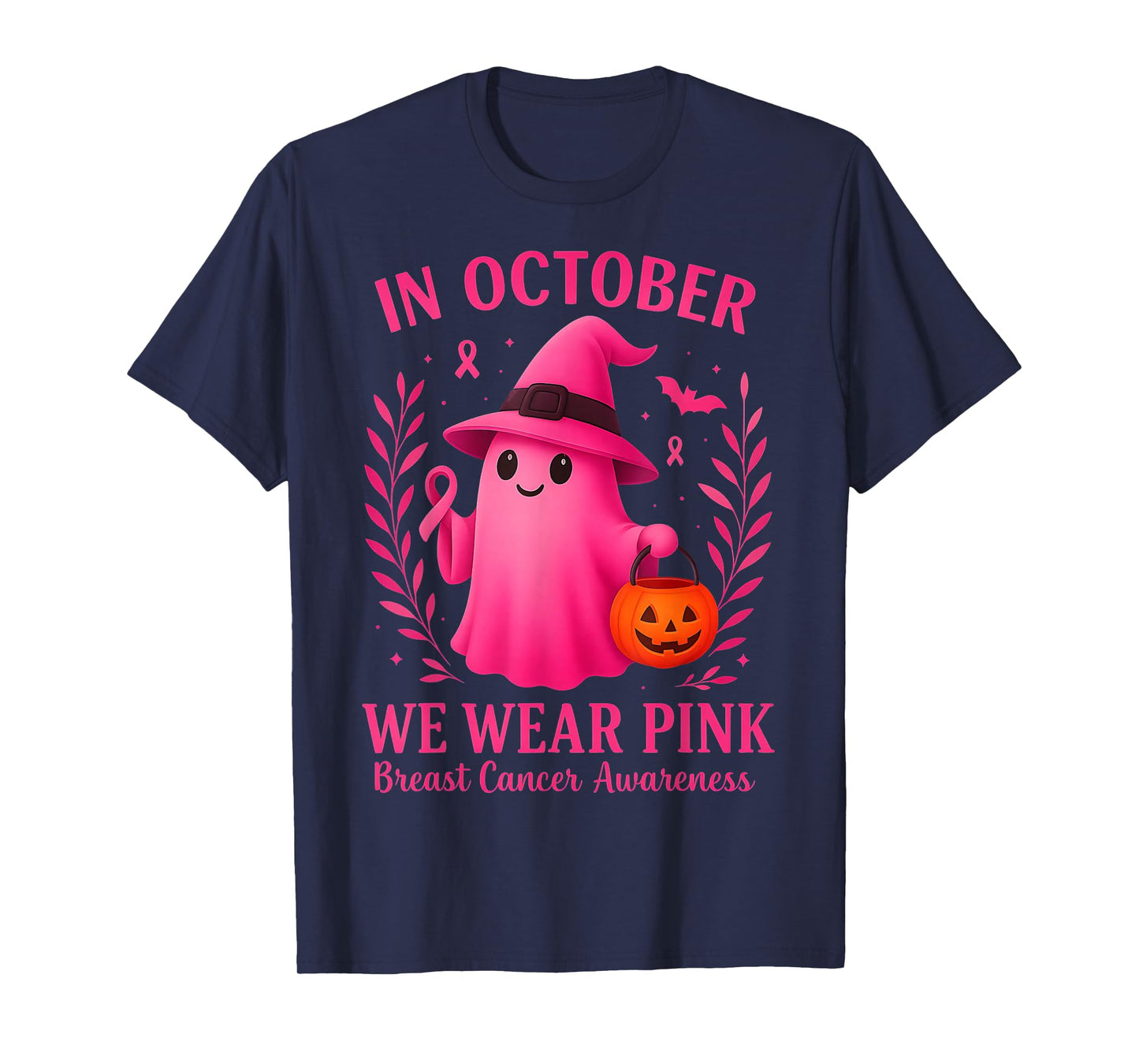in October We Wear Pink Halloween Breast Cancer Awareness T-Shirt