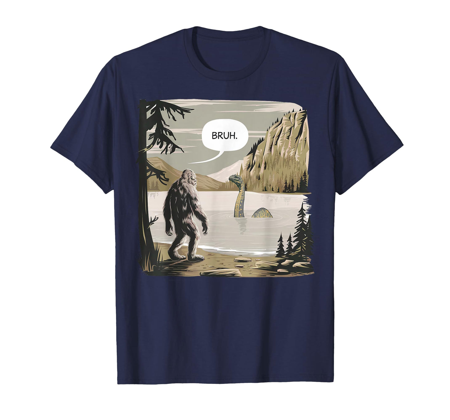 Bigfoot Loch Ness Monster Apparel Graphic Tees Unisex-Adults & Kids Funny Graphic T-Shirt Black Short Sleeve Small