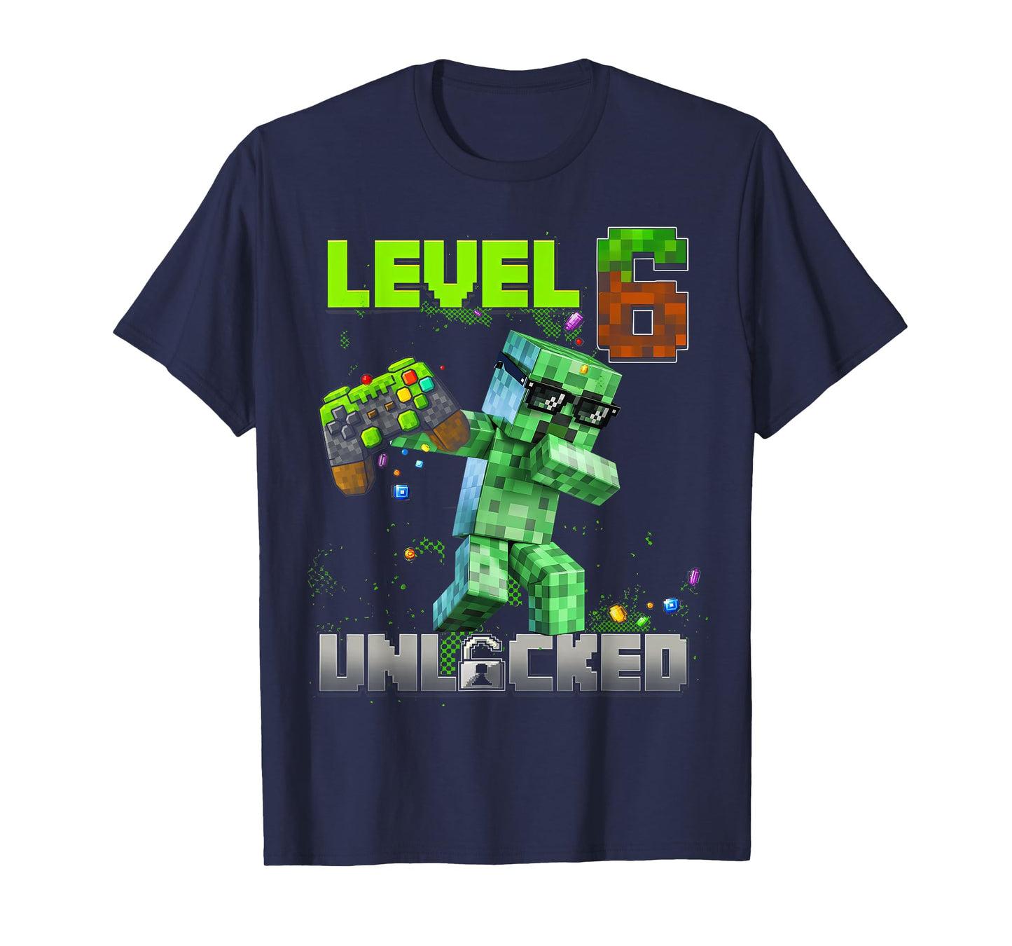 Level 6 Unlocked Funy Birthday Boy Pixel Gamer 6th Birthday T-Shirt