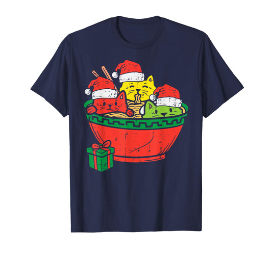 Santa Ramen Cats Anime Christmas Xmas Japanese Kids Girls T-Shirt