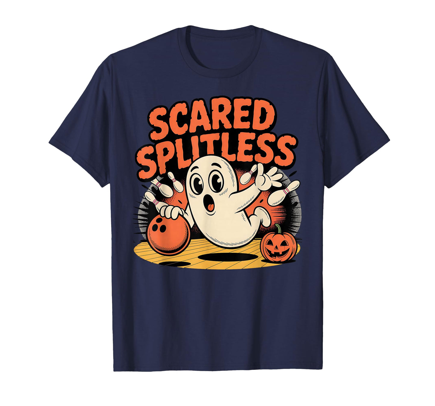 Scared Splitless Ghost Bowling Halloween Fun Design T-Shirt