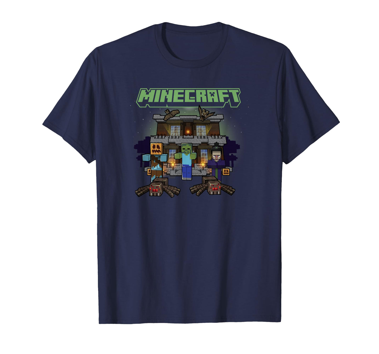 Minecraft Halloween Monsters In Haunted House Group Shot T-Shirt