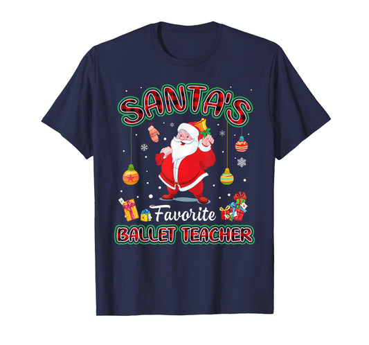 Santa's Favorite Ballet Teacher Santa Red Plaid Christmas T-Shirt