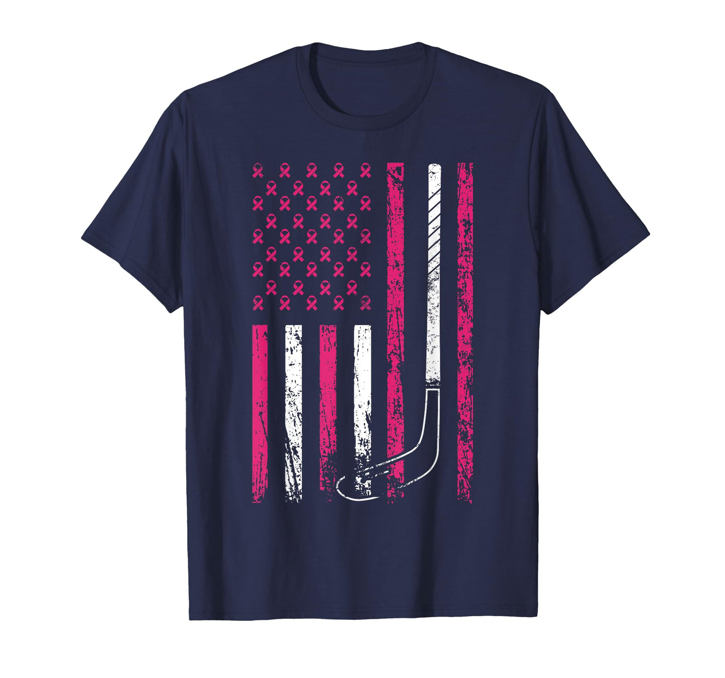 American Sports Flag Breast Cancer Awareness Ice Hockey T-Shirt