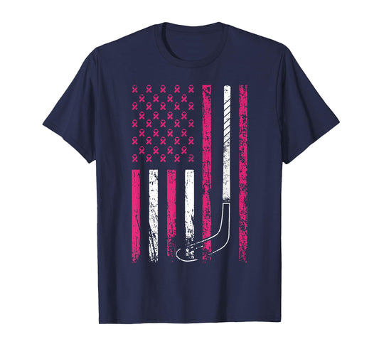 American Sports Flag Breast Cancer Awareness Ice Hockey T-Shirt