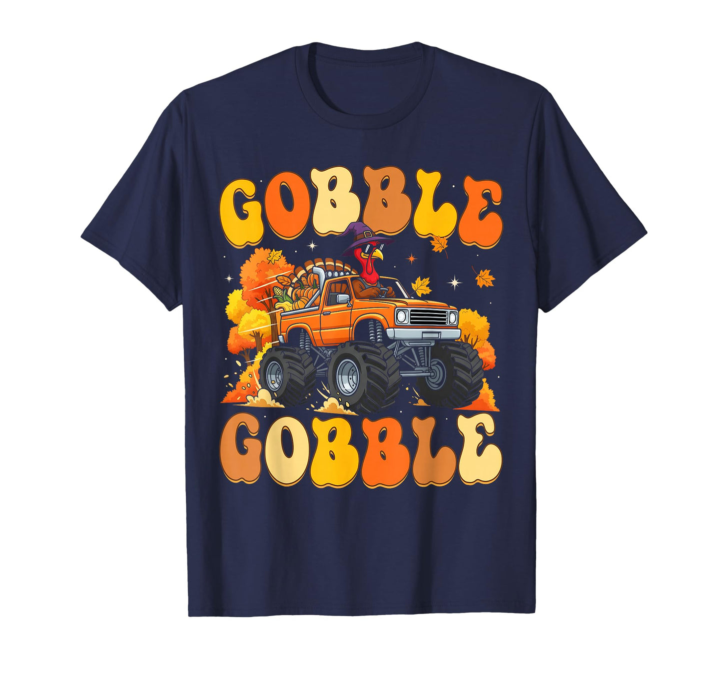 Turkey Monster Truck Gobbe Gobble Autumn Thanksgiving Kids T-Shirt