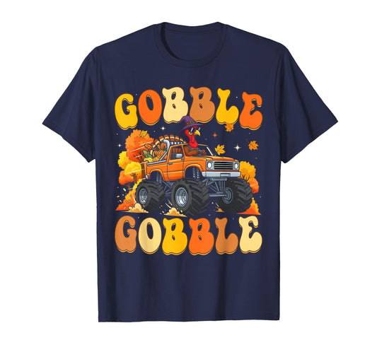 Turkey Monster Truck Gobbe Gobble Autumn Thanksgiving Kids T-Shirt