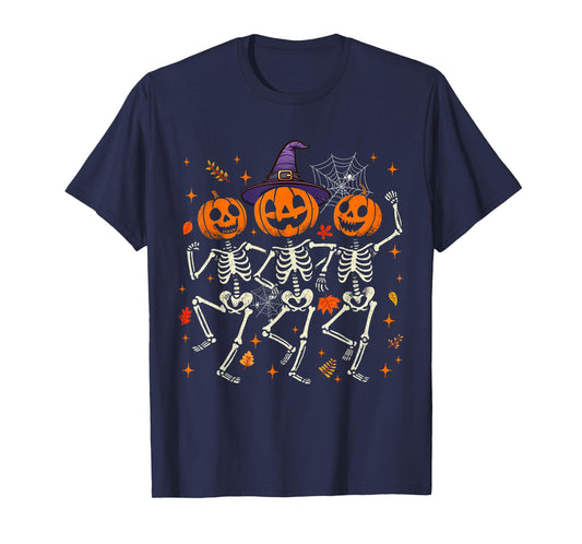 Pumpkin Skeleton Halloween Spooky Season Fall Tee for Women T-Shirt