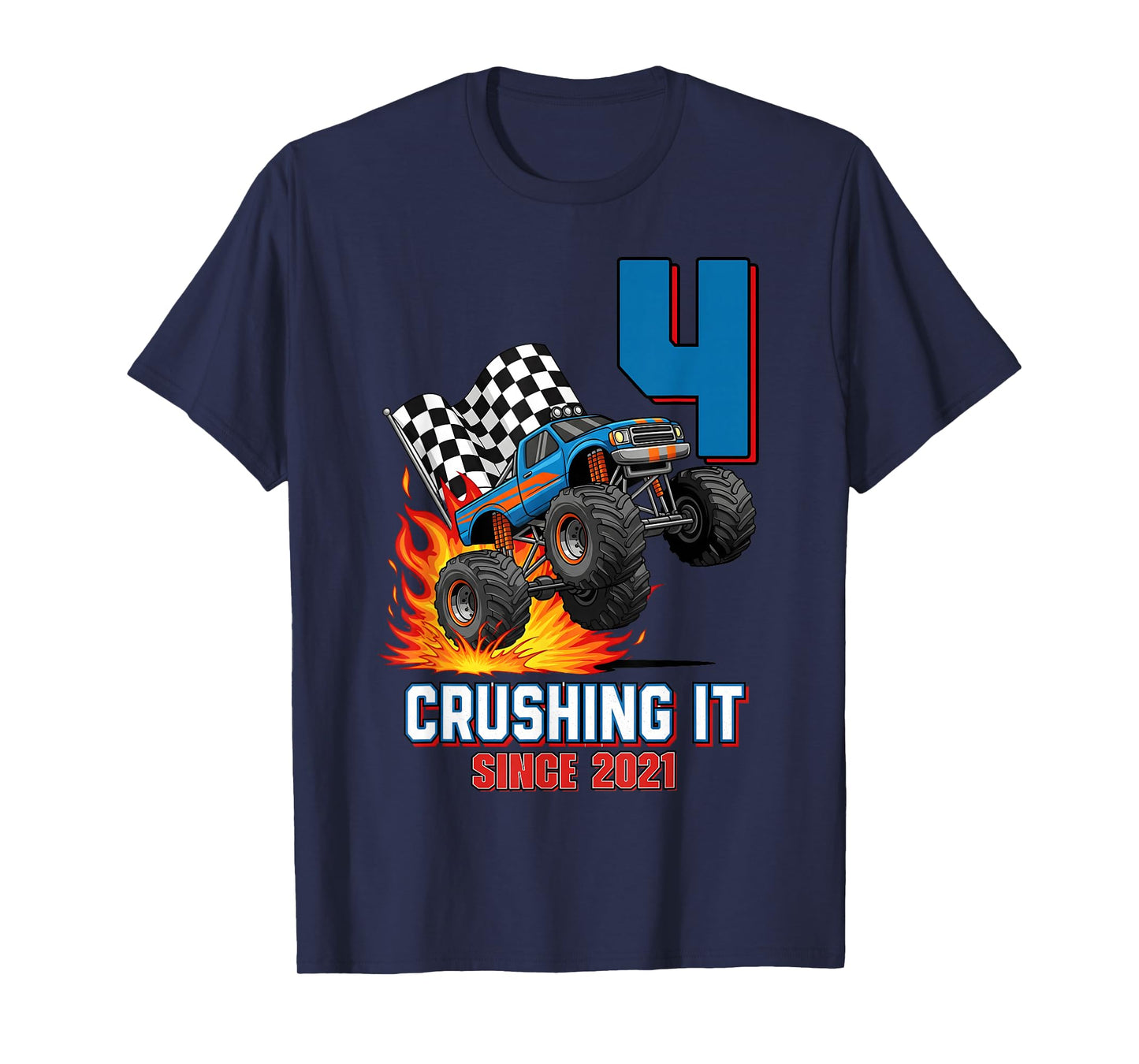 4th Birthday Monster Truck 4 Year Old Boy Born 2021 Kids T-Shirt