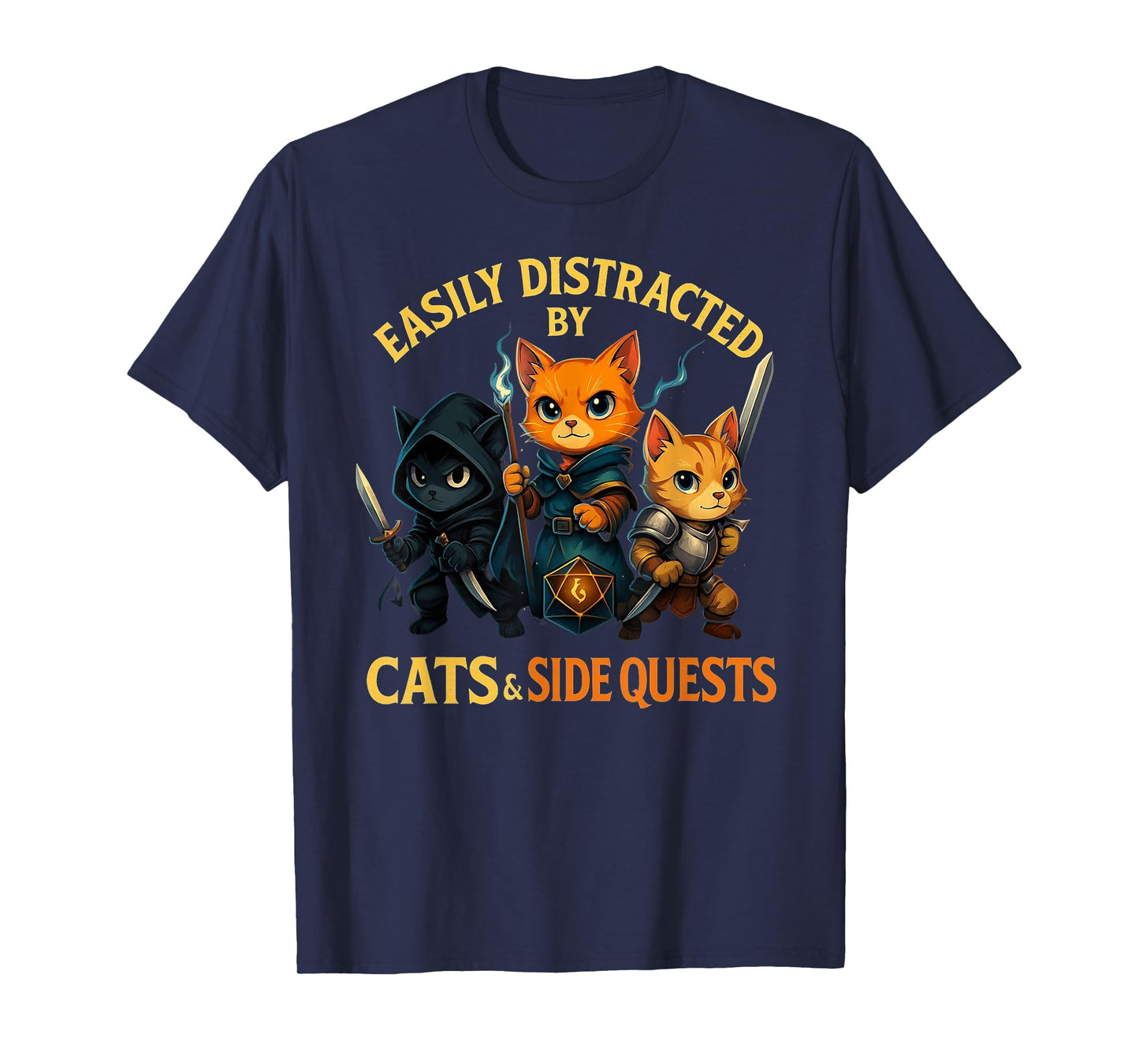 Easily Distracted by Cats and Side Quests RPG Gamer T-Shirt
