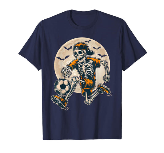 Funny Skeleton Soccer Men Boys Kids Halloween Costume T-Shirt