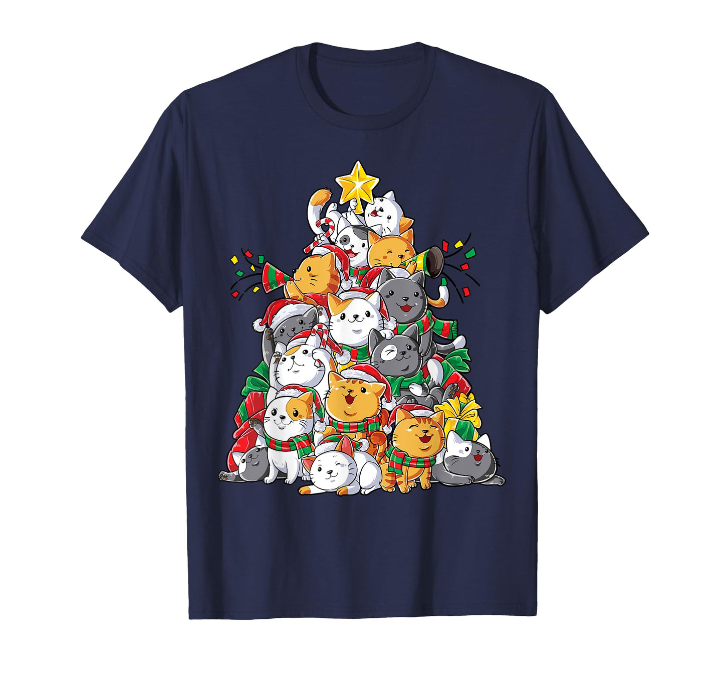 Cat Christmas Tree Xmas Girls Boys Funny Meowy Catmas Santa Short Sleeve, T-Shirt