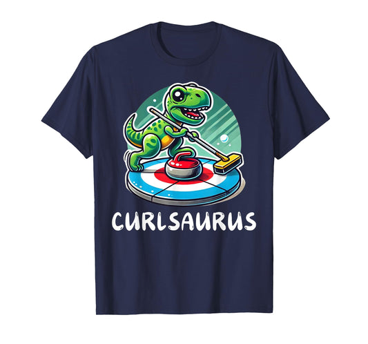 Curlsaurus T-Rex Dinosaur Funny Curling Curler T-Shirt