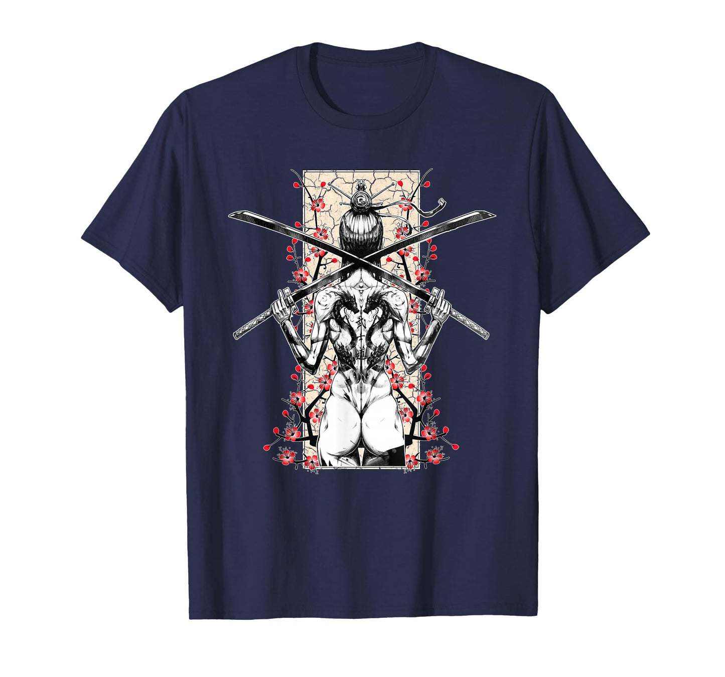 Japanese Samurai Girl and Vintage Sakura Cherry Blossom Gift T-Shirt