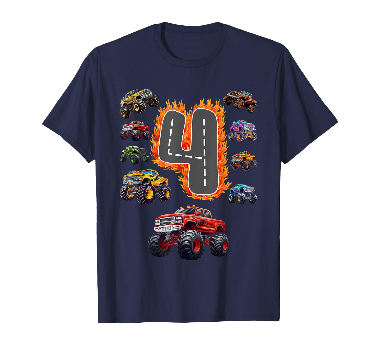 4 Years Old Boys Girls Monster Truck 4th Birthday Kids T-Shirt