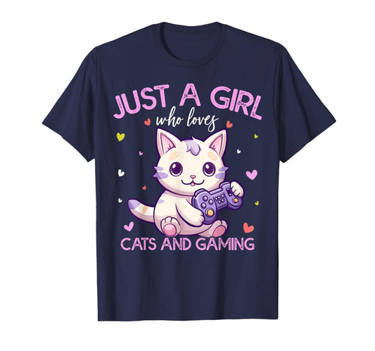 Just A Girl Who Loves Cats And Gaming Girls Kids Women T-Shirt