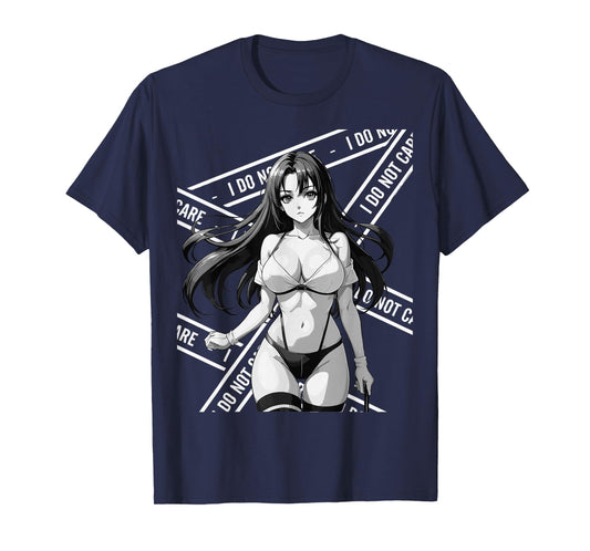 Sexy Waifu Otaku Anime Girl Japanese in Black and White Art T-Shirt