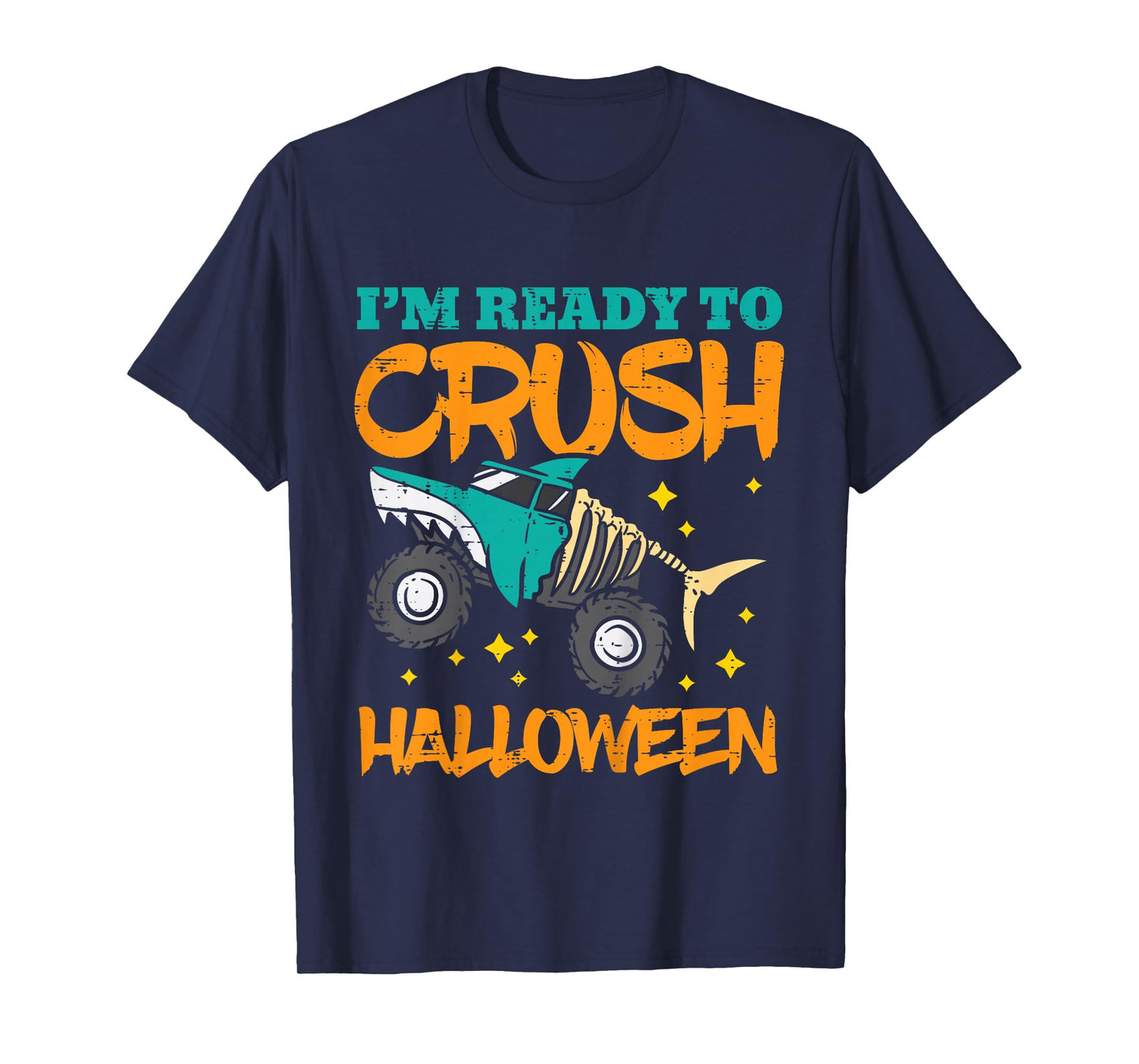 Kids Shark Skeleton Monster Truck Crush Halloween Toddler Boys T-Shirt
