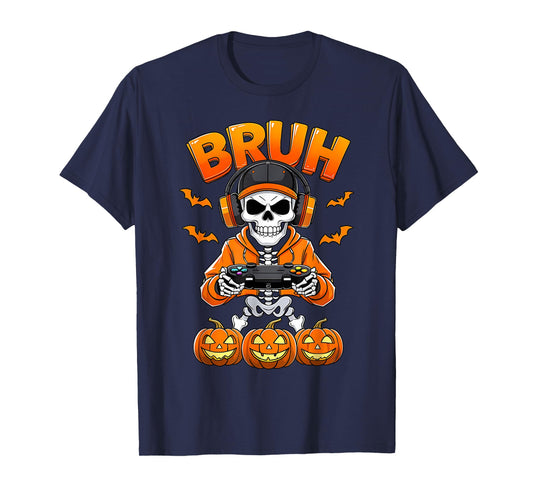 Bruh Skeleton Gamer Halloween Funny Gaming Costume T-Shirt