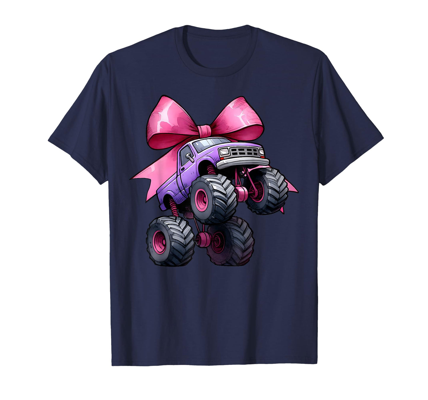 Coquette Bow Monster Truck Mothers Day Pink Ribbon Mom Girl T-Shirt