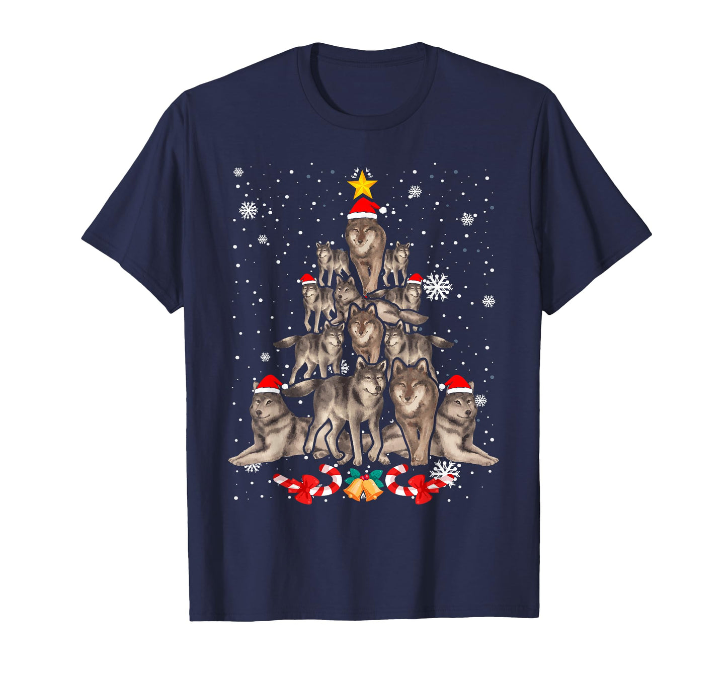 Wolfs Tree Christmas Sweater Xmas Pet Animal Wolf Lover T-Shirt