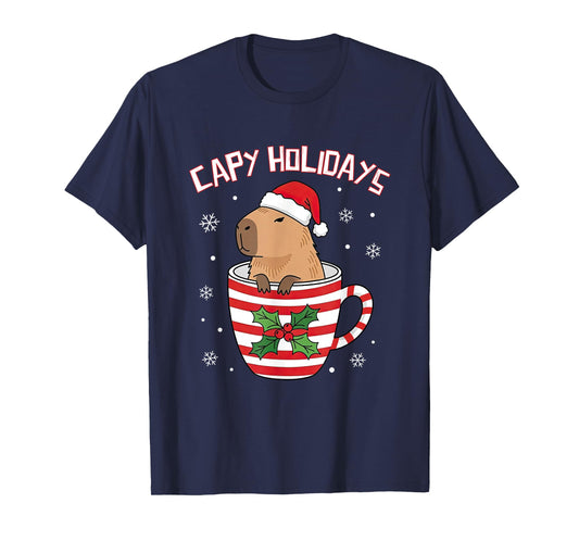Capy Holidays Christmas Capybara Santa Hat Xmas Boys Girls T-Shirt