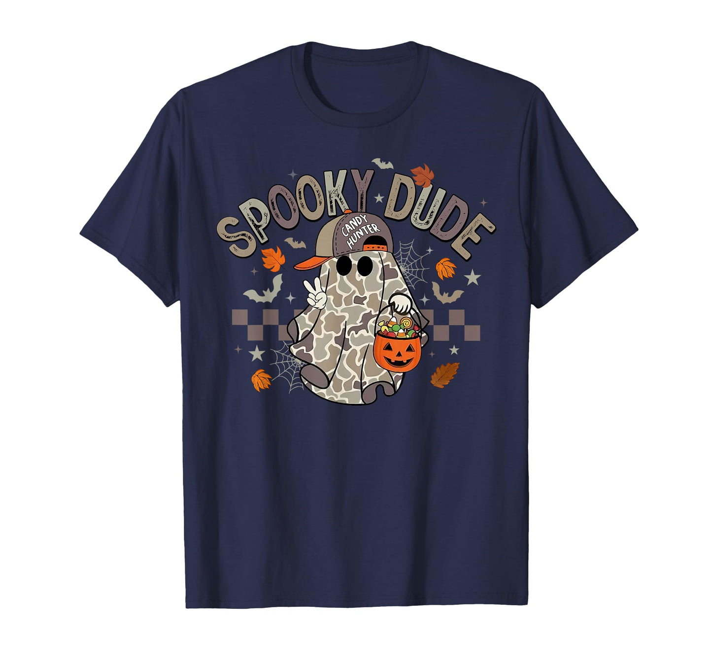 Spooky Dude Camo Halloween Boo Ghost Candy Hunter Boys Kids T-Shirt