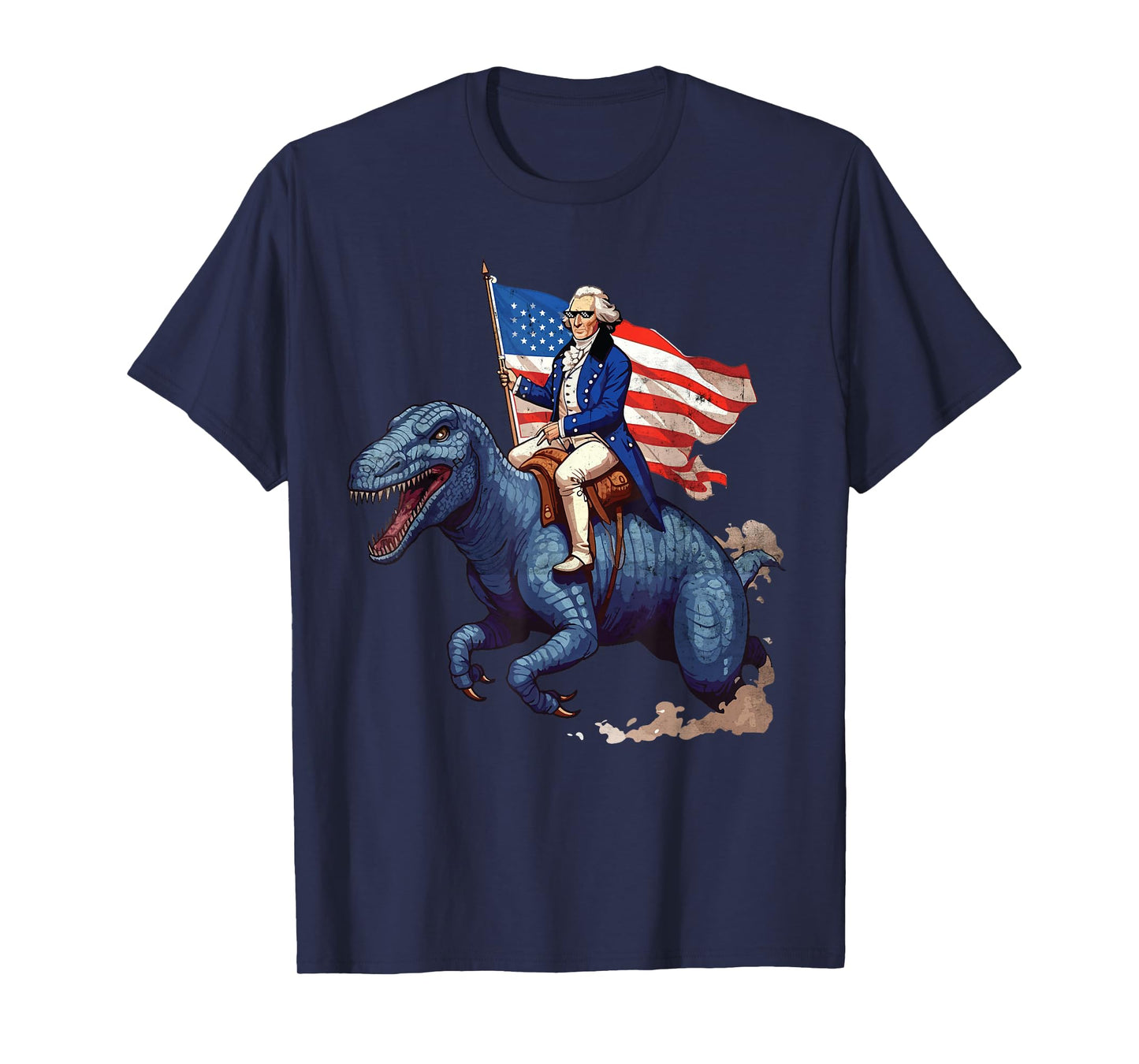 Funny George Washington Riding a Tyrannosaurus Rex Patriotic T-Shirt