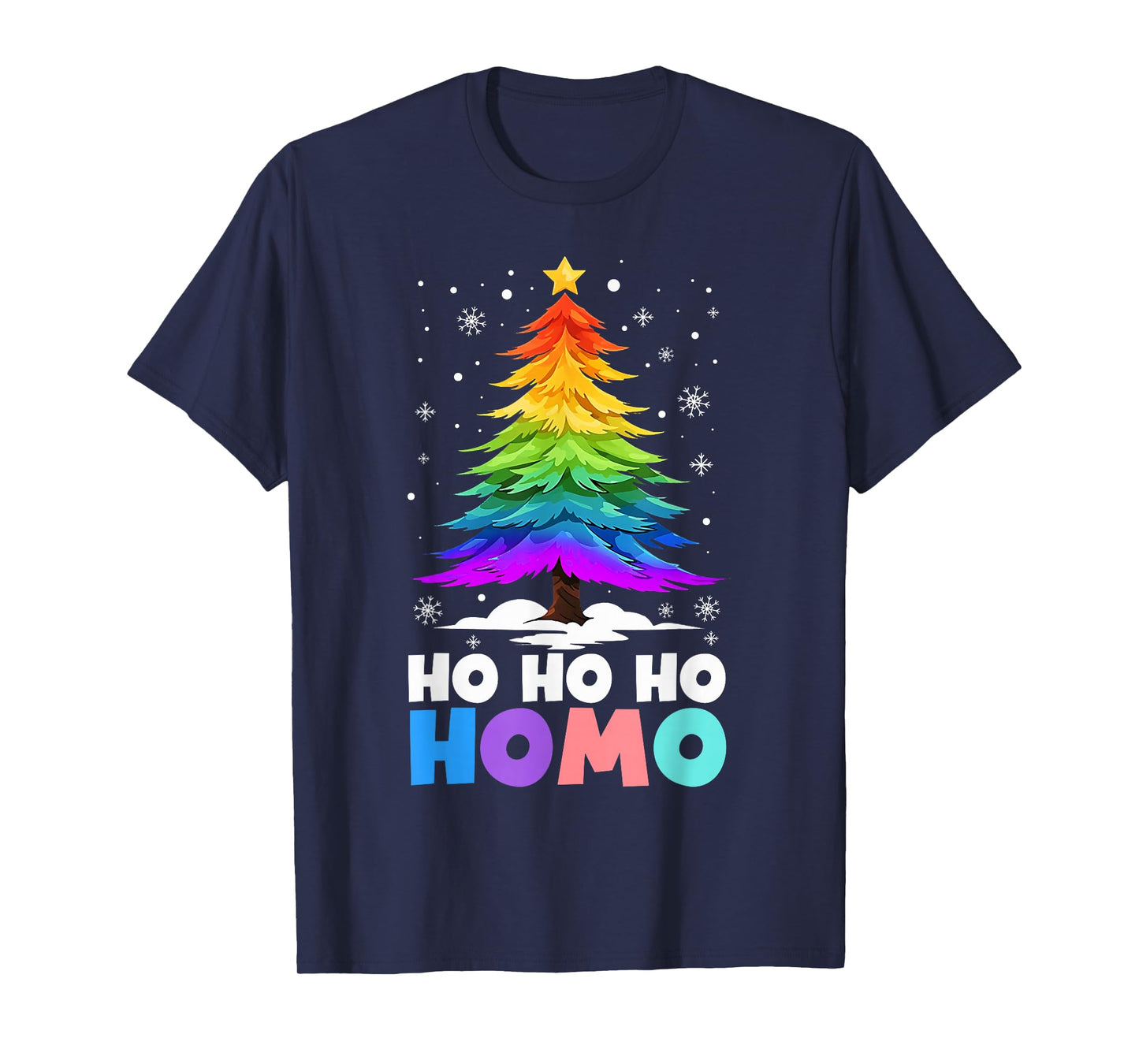 Retro Ho Ho Homo Gay Funny LGBT Pride Rainbow Christmas Tree T-Shirt