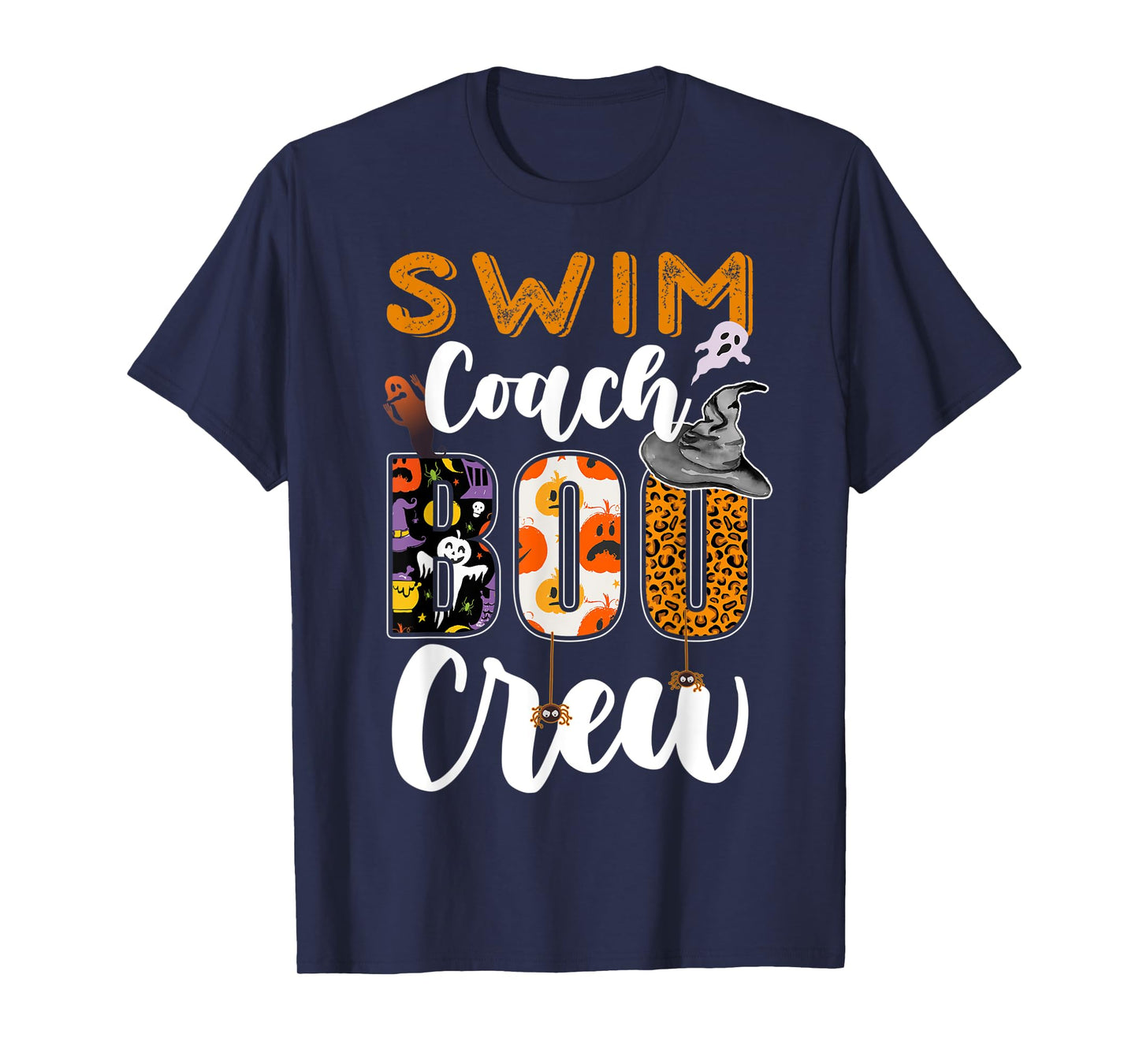 Swim Coach Boo Crew Ghost Funny Swimmer Halloween Matching T-Shirt