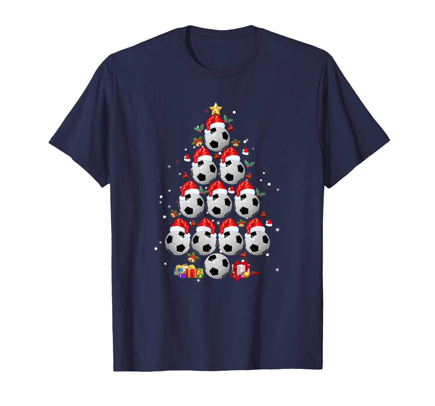 Soccer Balls Christmas Tree Shirt Lights Xmas T-Shirt
