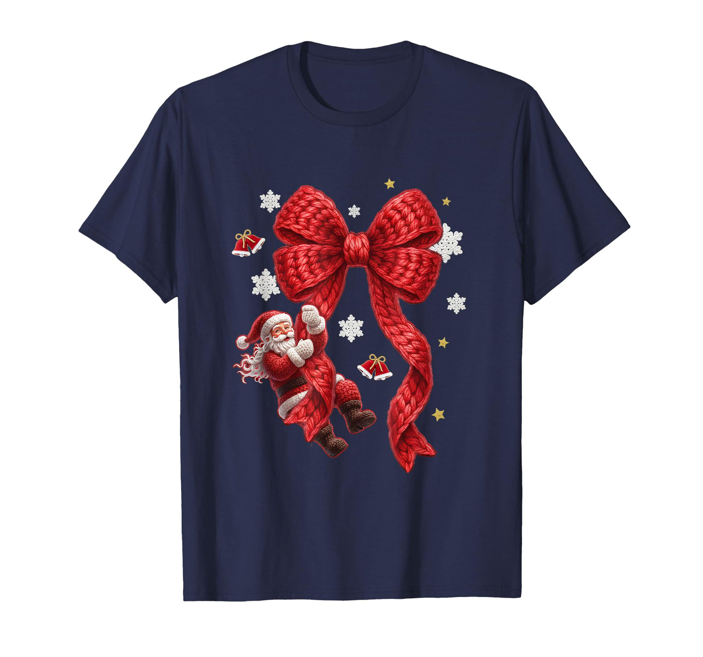 Coquette Bow Christmas Tree Xmas Faux Yarn Crochet T-Shirt