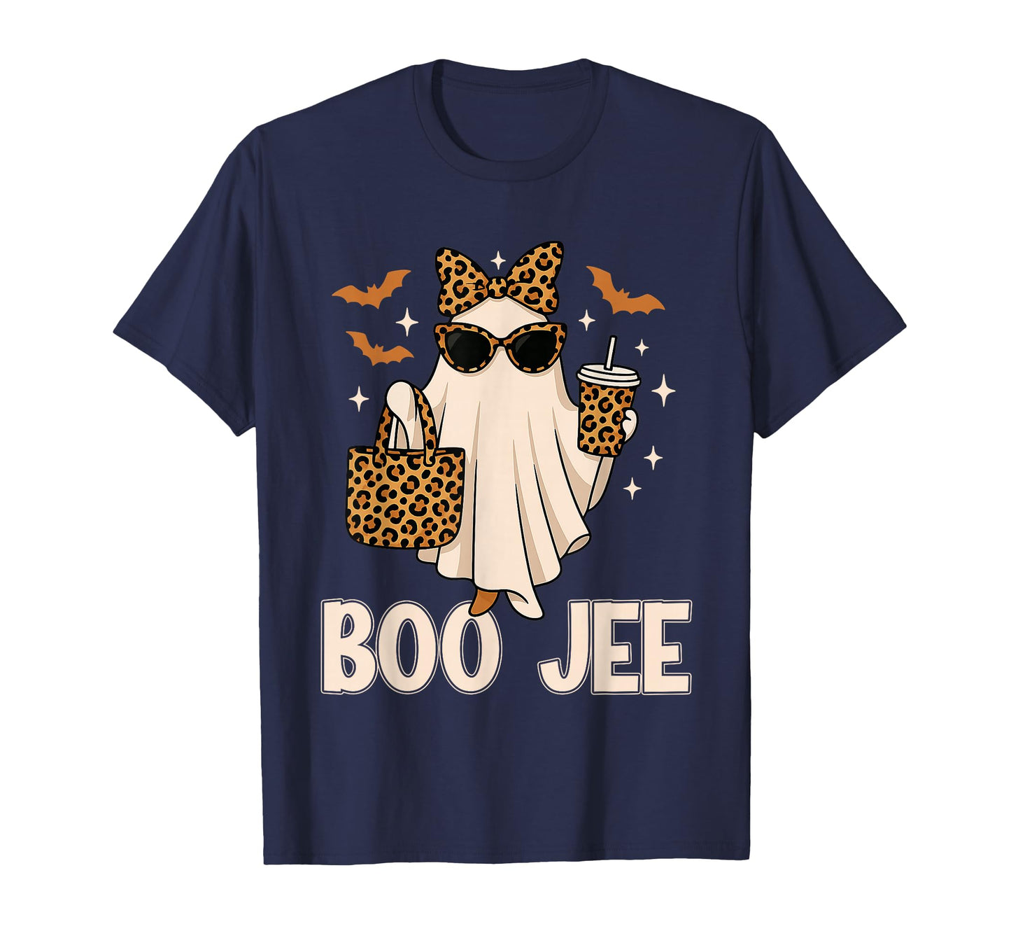 Coquette Leopard Ghost Coffee Boo JEE Halloween Boujee Ghost T-Shirt