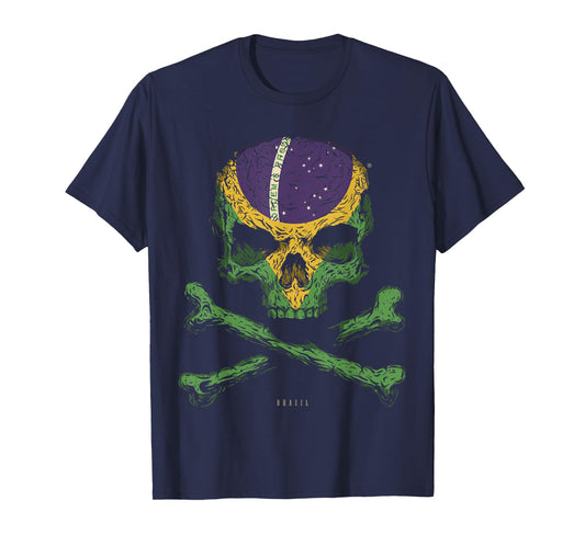 SKULL CROSSBONES BRAZIL Flag Skeleton Brazilian Heart T-Shirt