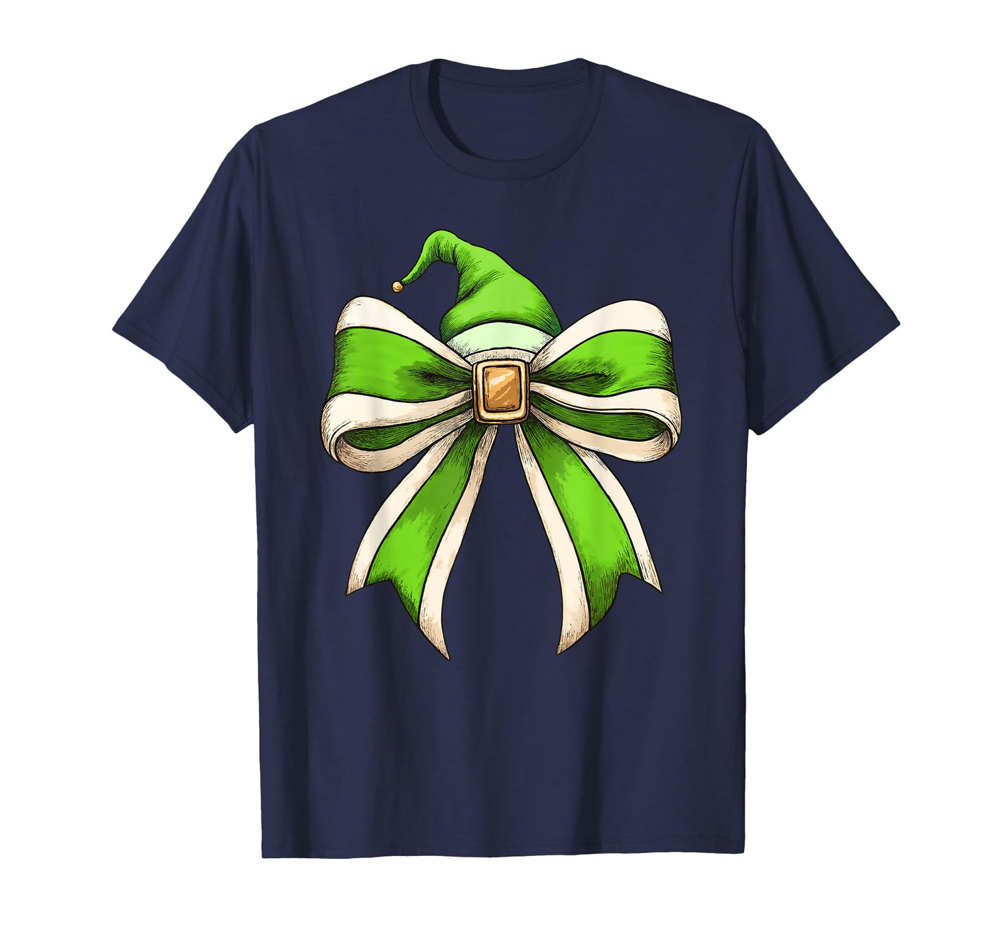 Coquette Christmas Bow Girls Women Holiday Ribbon Green Elf T-Shirt