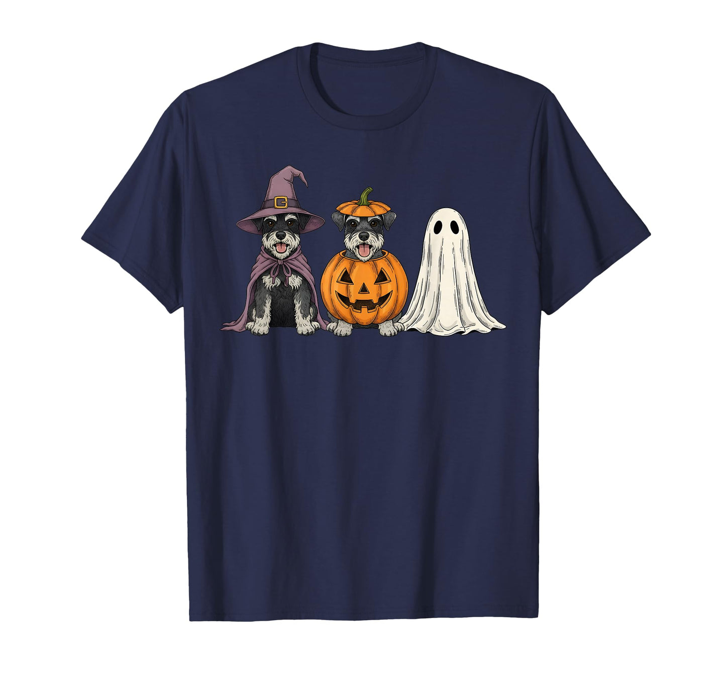 Spooky Ghost Miniature Schnauzer Pumpkin Halloween Dog Lover T-Shirt