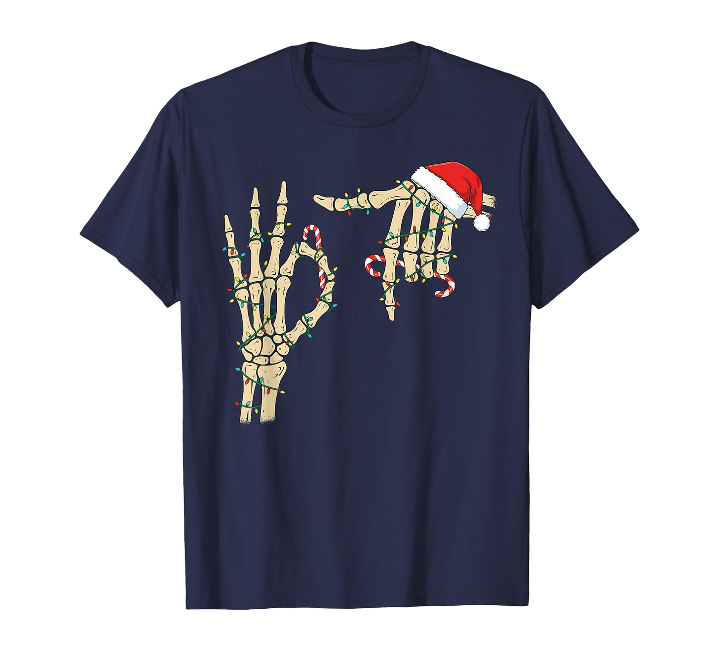 67 Six Seven Meme Skeleton Hand Christmas Santa Hat T-Shirt