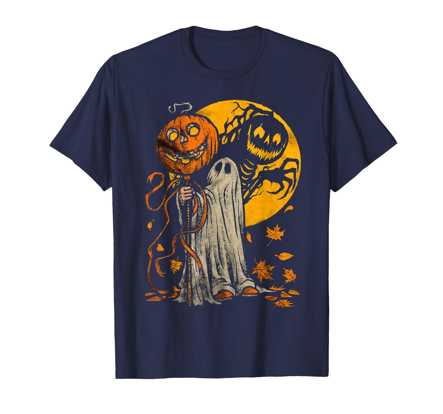 Halloween Pumpkin Ghost Autumn Leaves Graphic Art T-Shirt